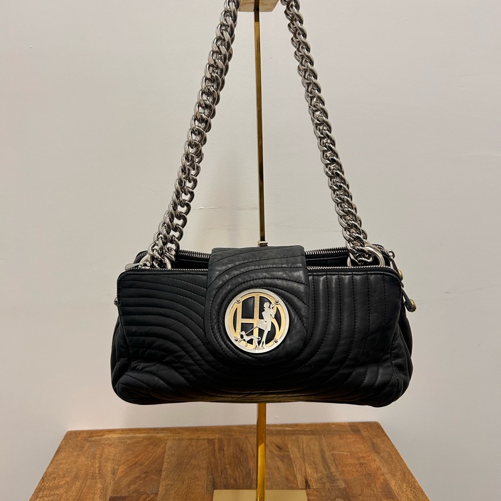 Henri Bendel No. 7 Chic Black Quilted Shoulder Bag with Chain Strap